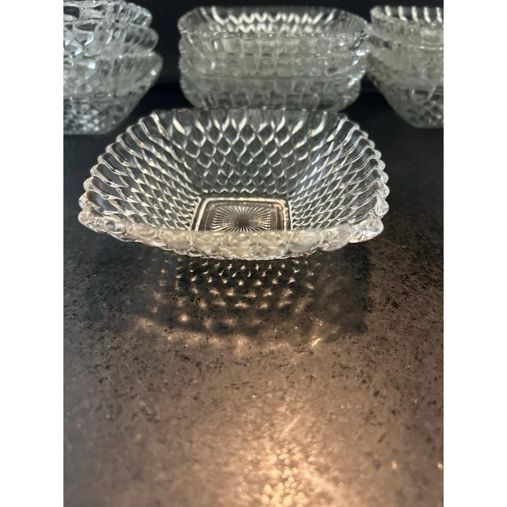 Vintage set of 12 pressed glass square berry or dessert bowls